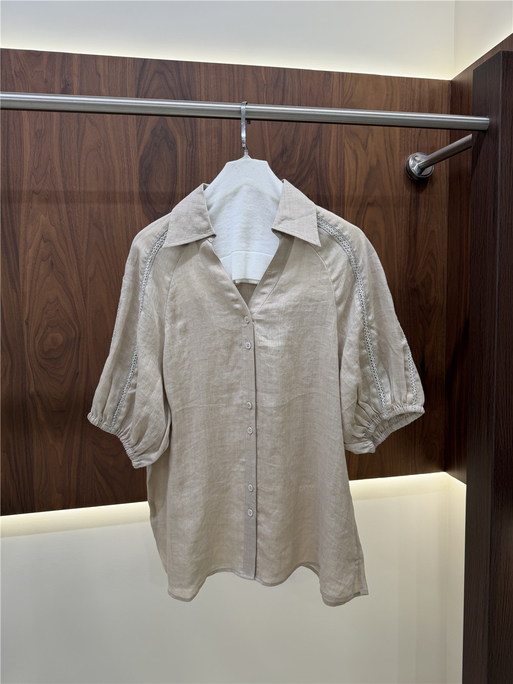 Women's Lape Short-Sleeve Shir - Short Linen Drawstring 评论和价格