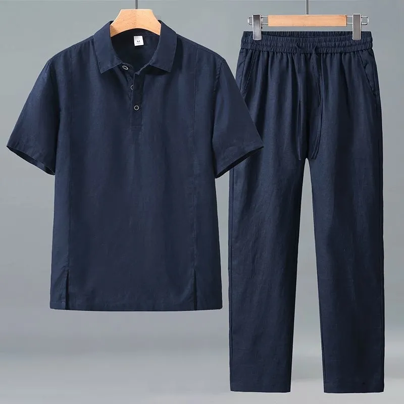 Men Plus Size Summer Linen Two - Short Linen Drawstring 评论和价格